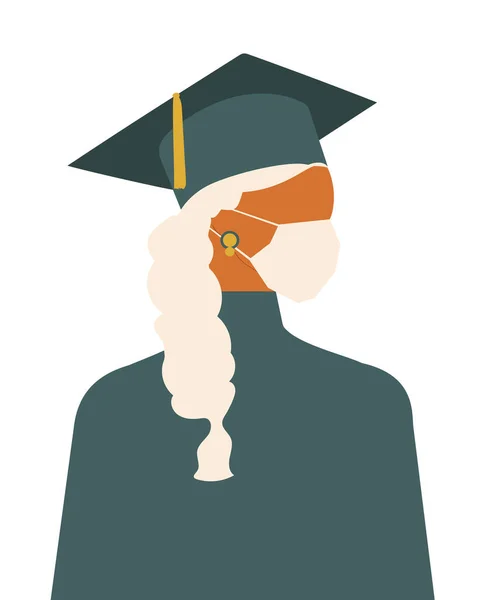 Estudiante Graduado Con Una Máscara Protección Médica Una Gorra Académica — Foto de Stock