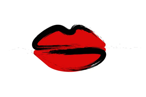 赤い唇は 白に隔離された黒いブラシで描かれています Tシャツ ウェブサイト 装飾枕のための印刷 — ストック写真