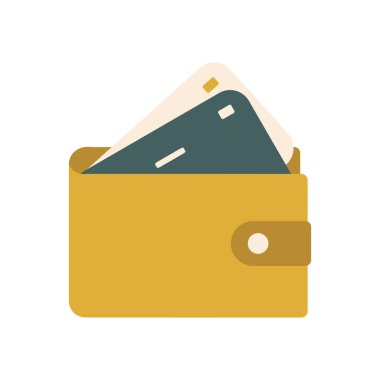 Yeşil cüzdan ve altın banka kartı. Web siteleri ve uygulamalar için para sembolü simgesi beyaza izole edildi. Renkler 2021.