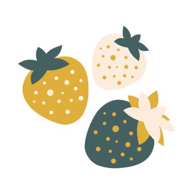 Elbiselere, dekoratif yastıklara, mutfağa ve çocuk tekstiline baskı yapmak için beyaz arka planda çilek. Renkler 2021. 