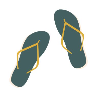 Sarı bölmeli yeşil parmak arası terlikler. Moda renk trendleri 2021. Terlikler beyazda izole edilmiş. Tasarım öğesi, tişört baskısı, yastık dekoru, seyahat, yürüyüş, tatil için eşyalar.. 