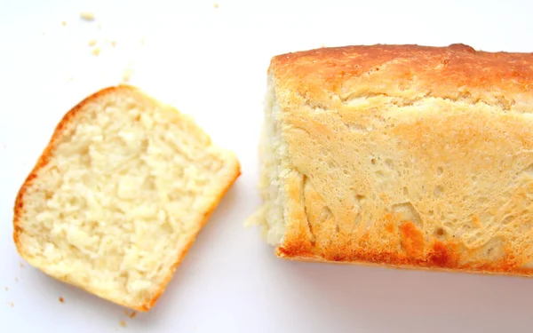 Pão Trigo Branco Caseiro Com Uma Crosta Crocante Cozimento Com — Fotografia de Stock