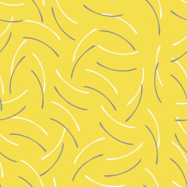 İnce, küçük kavisli çubuklar. Kumaşlar, tekstil, dekoratif yastıklar, çarşaflar için kusursuz desen. Eğilim renkleri sarı ve gri. Vektör grafikleri.