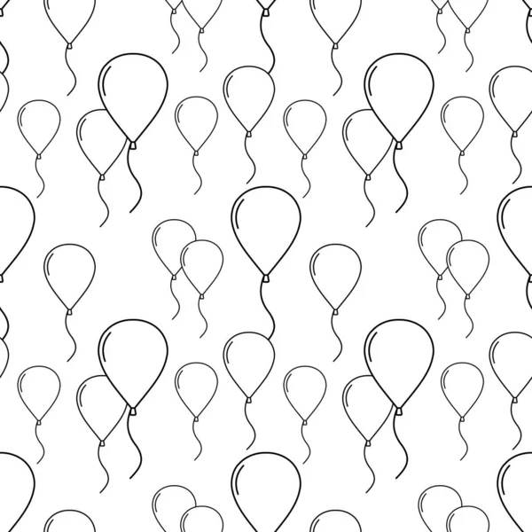 Ballon Geburtstagsgeschenkpapier Schwarze Linienkontur Luftballonfestival Nahtloses Muster Für Den Druck — Stockfoto