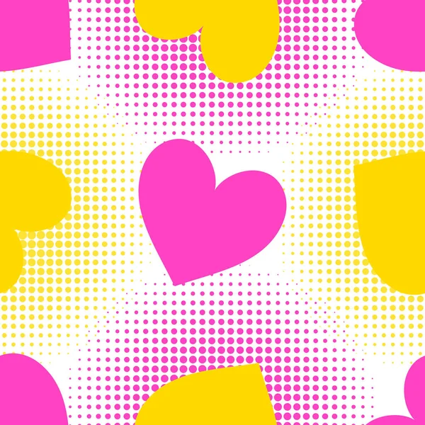 Corazón Rosa Amarillo Sobre Fondo Blanco Con Puntos Halfones Patrón —  Fotos de Stock