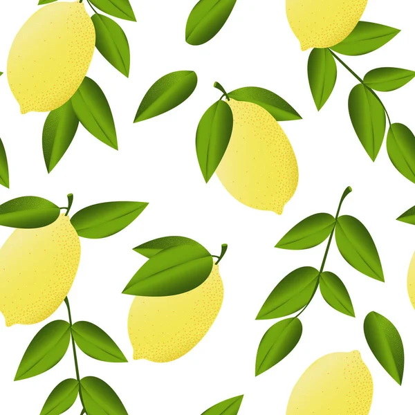 黄色柠檬 叶子在白色背景上 采购产品无缝图案与夏天异国情调的有机水果织物 装饰枕头 室内设计 厨房纺织品 — 图库照片
