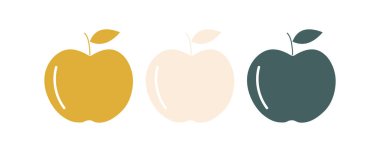 Beyaza izole edilmiş trend renklerde elmalar. Kıyafet baskısı, dekoratif yastıklar, çocuk tekstili. Vektör grafikleri.