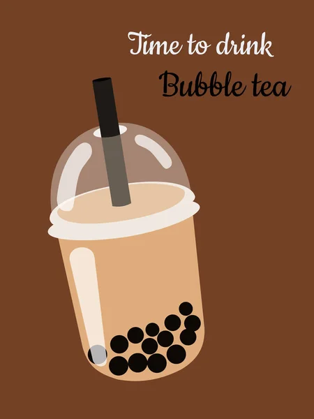 Buborék Tea Tajvani Ital Barna Golyókkal Egy Átlátszó Műanyag Pohárban — Stock Vector
