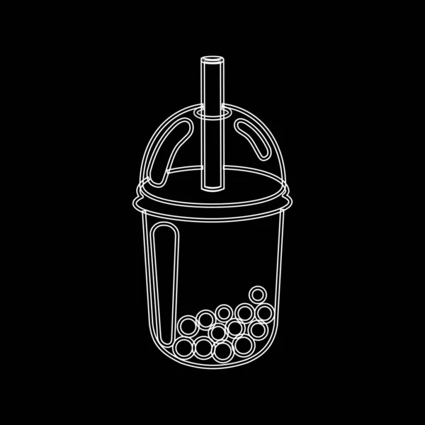 Стакан Тайваньского Чая Пузырьками Жемчугом Белый Значок Черном Фоне Тонкая — стоковый вектор