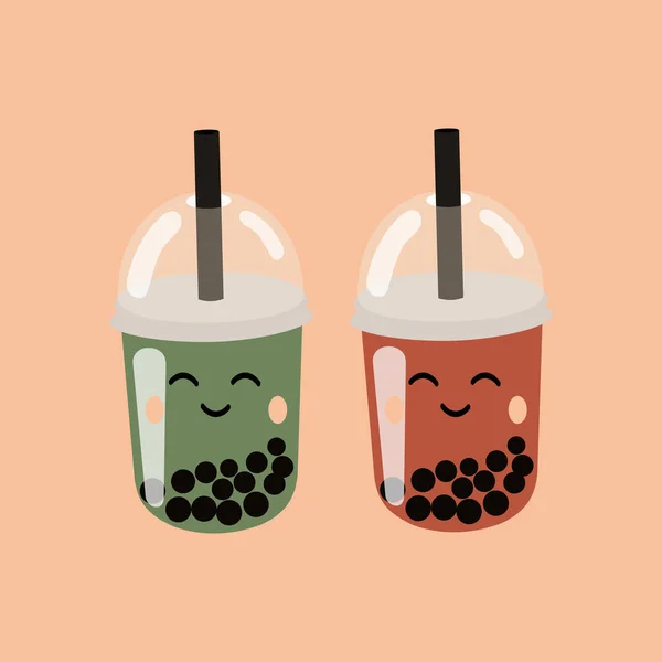 Bubble Tea Mit Unterhaltsamen Emotionen Moderne Karte Mit Tassen Taiwanesischem — Stockvektor