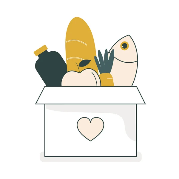 Food Box Trendy Colors Food Donations Charity Food Set Bread — Stock Vector