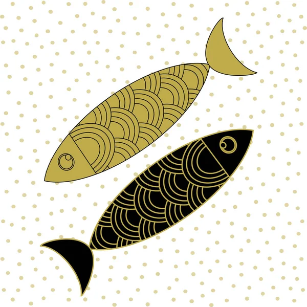 Креативна Риба Чорно Зеленого Кольору Фоні Невеликими Поляками Візерунок Каваї — стоковий вектор