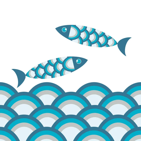 Söt Blå Fisk Med Ovanliga Fjäll Isolerad Vit Bakgrund Och — Stock vektor