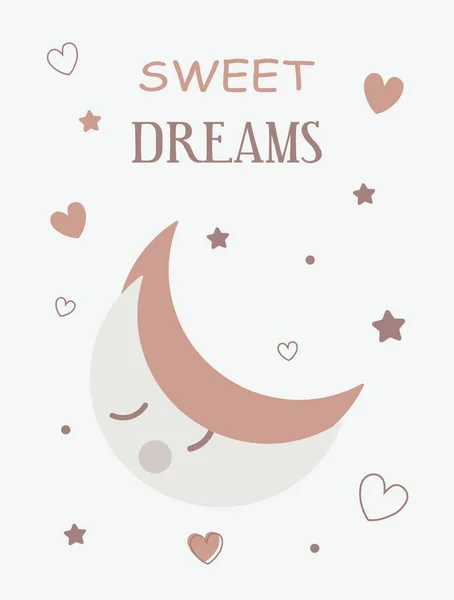 Cartão Bebê Bonito Com Uma Lua Sonhadora Sonolenta Cores Pastel —  Vetores de Stock