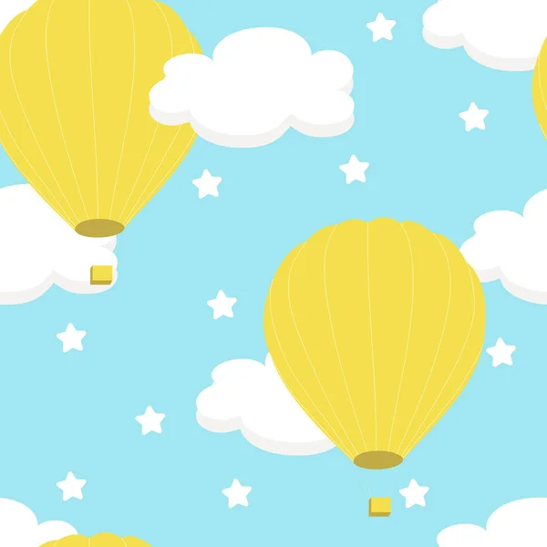 Seamless Pattern White Clouds Yellow Balloons Blue Sky Background Printing — Stock Vector