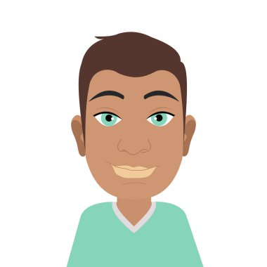 Modern yakışıklı, mavi gözlü genç bir adamın Avatar 'ı. Karakter beyaz bir arkaplanda izole edilmiştir. Giysilerdeki, web sitelerindeki, uygulamalardaki erkek resimleri. Vektör grafikleri.