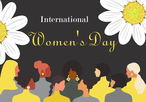 여성의 International Womens Day 노란색 색상의 무늬는 2021 만들어 종교를 — 스톡 벡터