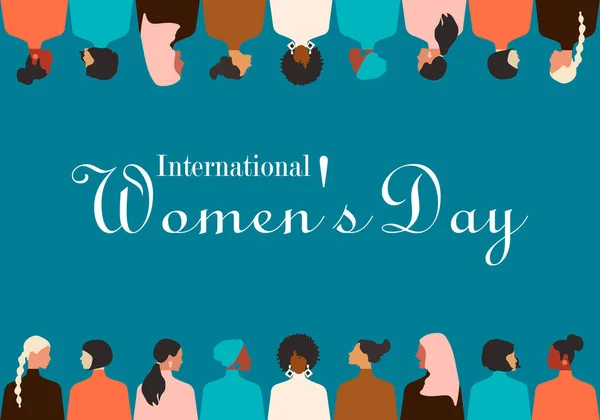 여성의 International Womens Day 여자들이 색깊은 그래픽 — 스톡 벡터