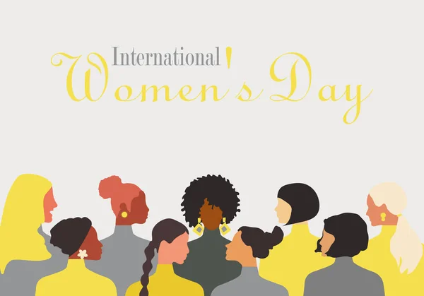Postal Con Día Internacional Mujer Plantilla Postal Colores Amarillo Gris — Vector de stock