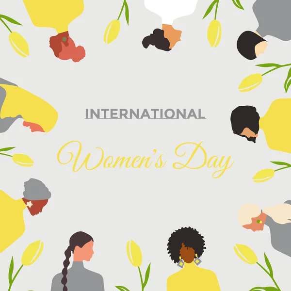 여성의 International Womens Day 유행하는 노란색 색상의 엽서는 2021 종교와 — 스톡 벡터