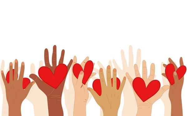 Εθελοντές Κοινωνικοί Λειτουργοί Απλοί Άνθρωποι Κρατούν Καρδιές Στις Παλάμες Τους — Διανυσματικό Αρχείο