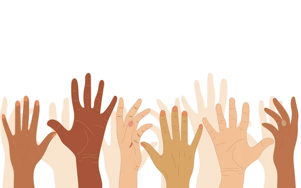 Руки Людей Різними Кольорами Шкіри Різними Національностями Релігіями Активісти Феміністки — стоковий вектор