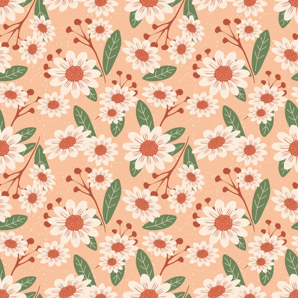 Flowers Wild Field Chamomile Seamless Summer Floral Pattern Pink Stylish — Stock Photo, Image
