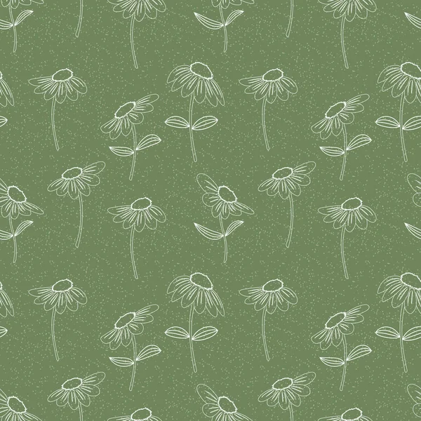 Χαμομήλι Λευκό Περίγραμμα Πράσινο Φόντο Απρόσκοπτη Μοτίβο Λουλούδια Και Φυτά — Φωτογραφία Αρχείου