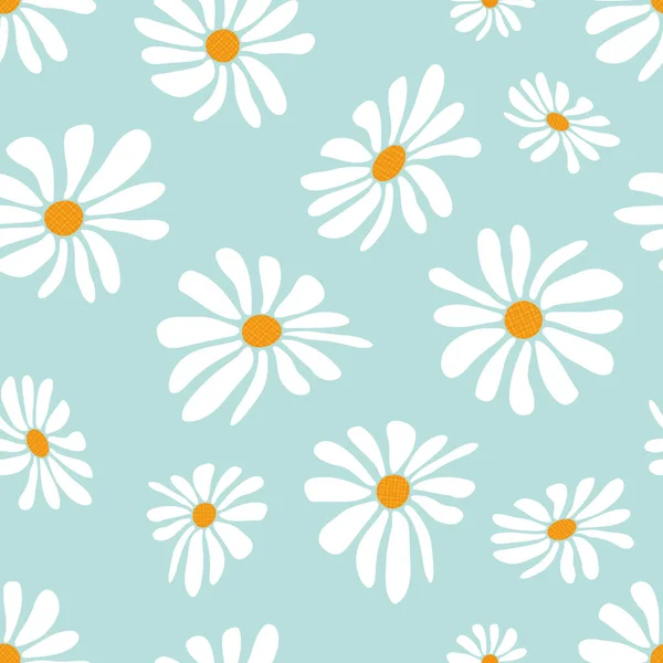 Dzikie Kwiaty Rumianku Płynny Letni Wzór Pięknymi Kwiatami Niebieskim Tle — Zdjęcie stockowe