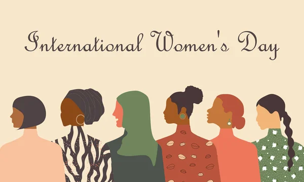 Uluslararası Kadınlar Günü Kartpostalı Farklı Milletlerden Dinlerden Kadınlarla Dolu Bir — Stok fotoğraf