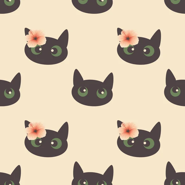 Leuke Zwarte Kat Een Roze Achtergrond Van Pastelkleuren Naadloos Patroon — Stockfoto
