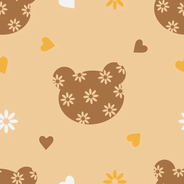 Bärenkopf Blumen Auf Beigem Hintergrund Nahtloses Muster Für Textilien Kleidung — Stockvektor