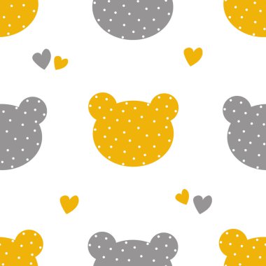 Beyaz arka planda benekli ayı kafası. Tekstil, giysi, kapak, planör, ambalaj kağıdı için kusursuz desen. Vektör illüstrasyonu.