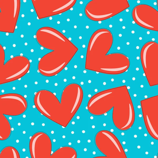 Trendy Seamless Pattern Red Hearts Blue Festive Romantic Wrapping Paper — Stock Vector