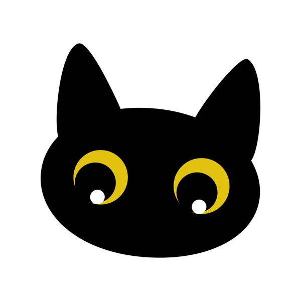 Black Cat Black Cute Funny Kitten Head Isolated White Background — Wektor stockowy