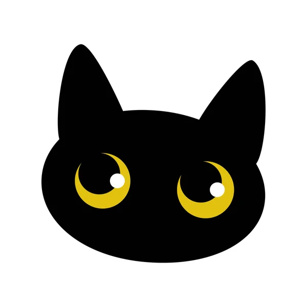 Black Cat Black Cute Funny Kitten Head Isolated White Background —  Vetores de Stock