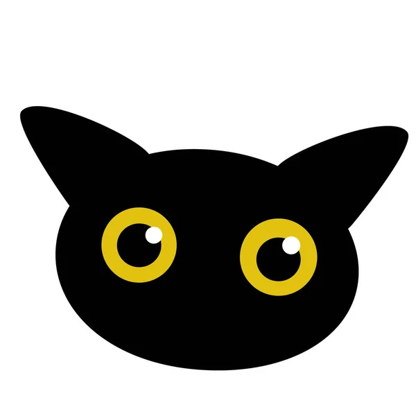 Black Cat Black Cute Funny Kitten Head Isolated White Background —  Vetores de Stock