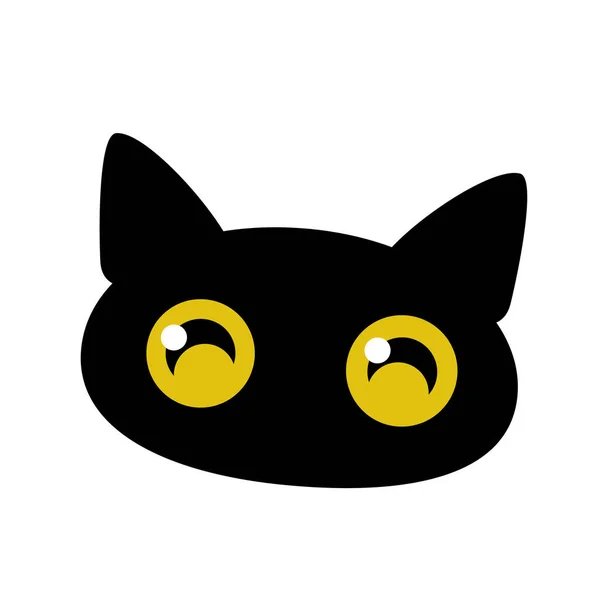 Black Cat Black Cute Funny Kitten Head Isolated White Background —  Vetores de Stock