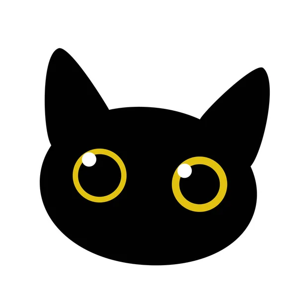 Black Cat Black Cute Funny Kitten Head Isolated White Background —  Vetores de Stock