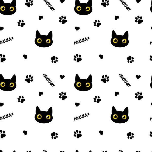 Black Cat Seamless Pattern Trendy Print Textiles Bed Linen Clothing — Wektor stockowy