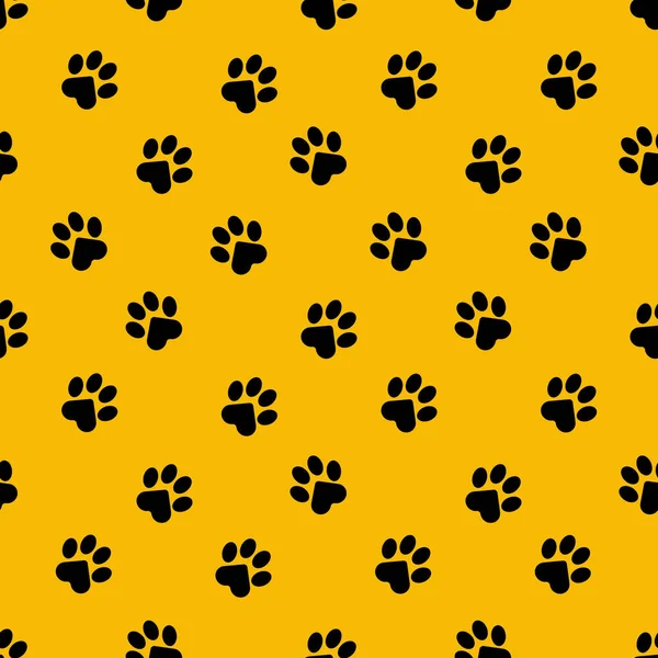 Seamless Pattern Cat Paw Prints Yellow Background Fashion Prints Bed — Stock vektor