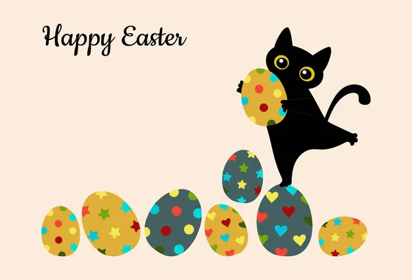 Greeting Card Colored Eggs Trending Colors Happy Easter Black Cute — Image vectorielle