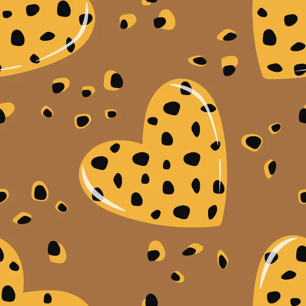 Trendiges Nahtloses Herzmuster Leopardenmustern Für Festliches Geschenkpapier Stoff Textilien Bettwäsche — Stockvektor