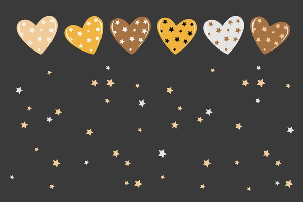 节日浪漫贺卡流行的心形和明星图案 用于在织物 笔记本上打印 情人节的模板 矢量说明 — 图库矢量图片