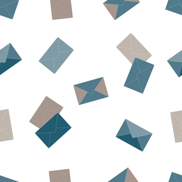 Trendy Seamless Pattern Blue Gray Envelopes Letters Festive Wrapping Paper — Stock vektor