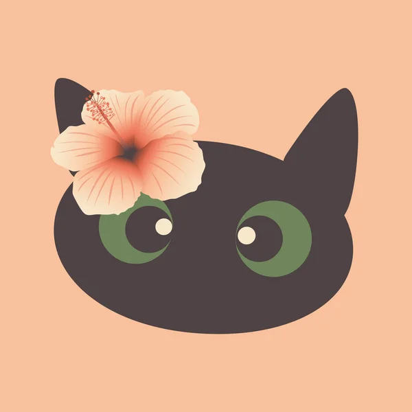 Cute Black Cat Pink Pastel Background Head Pet Delicate Exotic — Stock vektor