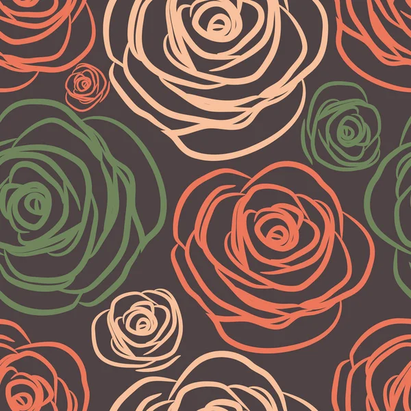 Koyu arkaplanda pembe ve yeşil pastel güller. Modern tekstil için kusursuz çiçek deseni, dekoratif yastıklar, moda kumaşlar.. 