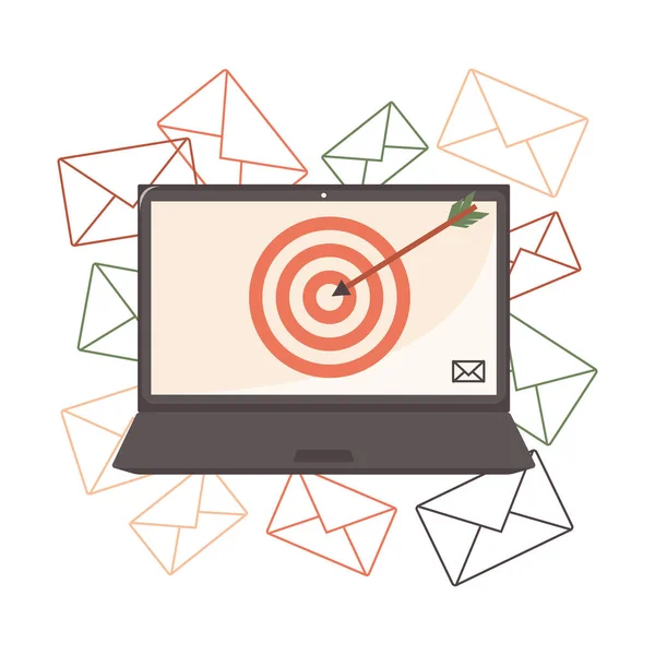 Email Marketing Laptop Impostazione Mail Target Riferimento Design Moderno Fondo — Foto Stock