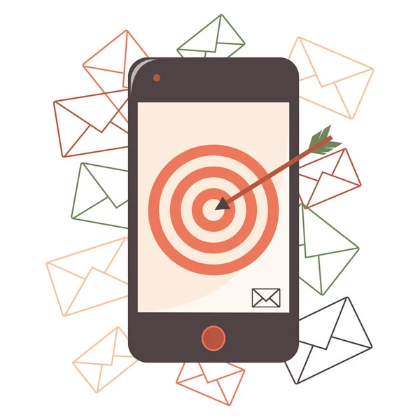 Email Marketing Dispositivi Mobili Target Buste Icona Gadget Moderno Comunicazione — Foto Stock