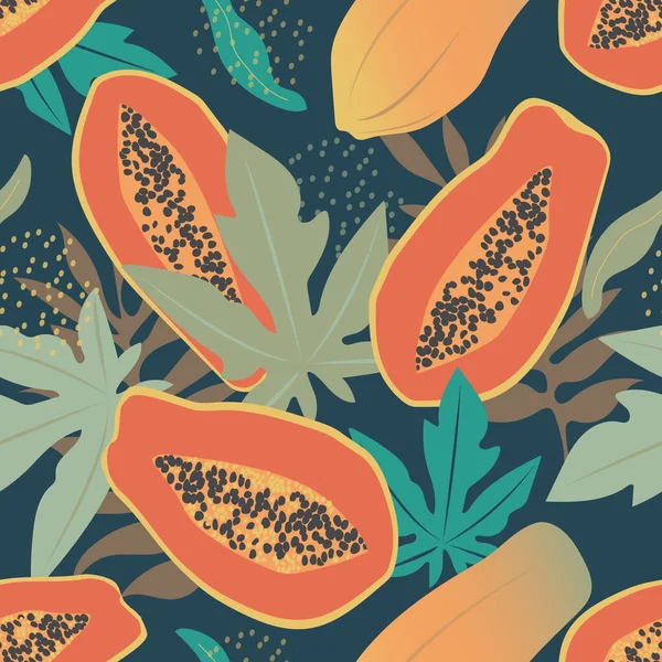 Padrão Sem Costura Moderno Com Frutas Mamão Exóticas Folhas Tropicais — Fotografia de Stock
